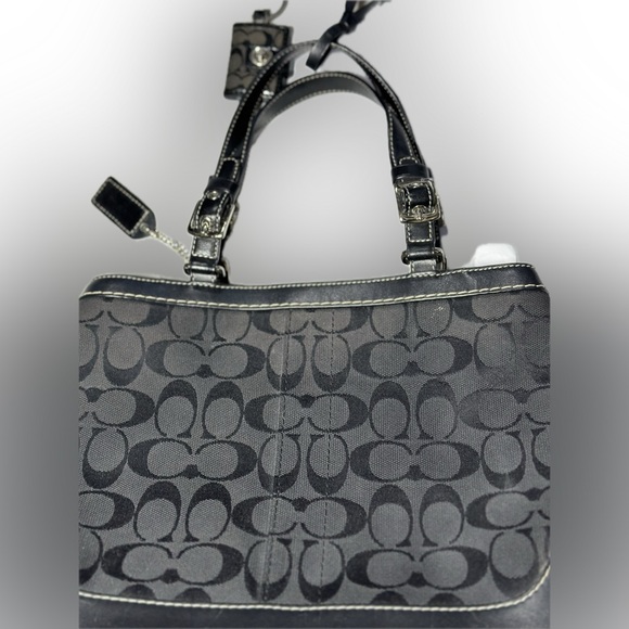 Coach Authentic Preowned. Black Signature Jacquard & Black Leather Satchel Bag. - Picture 10 of 15